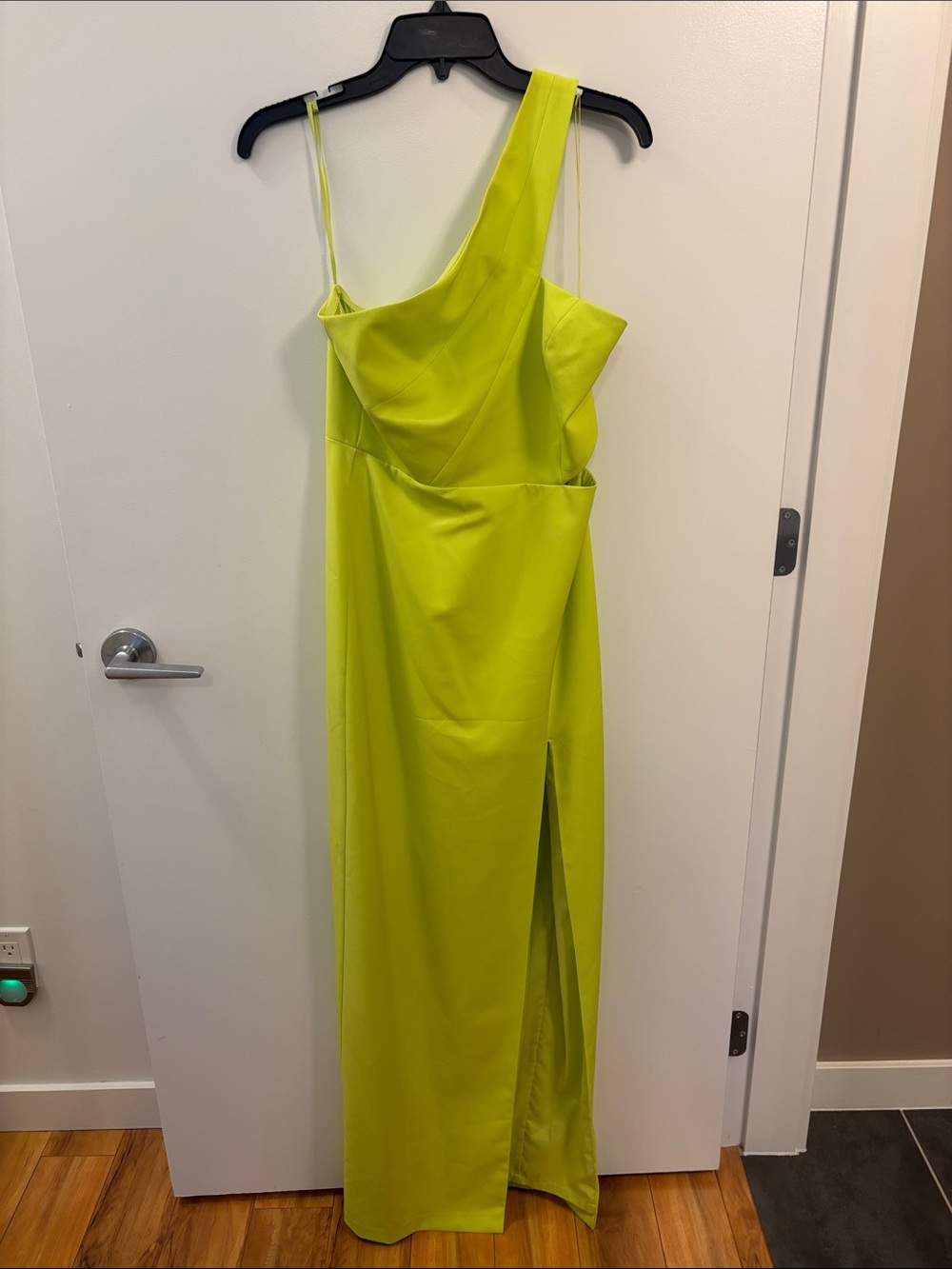 One-Shoulder Lime Green Evening Dress